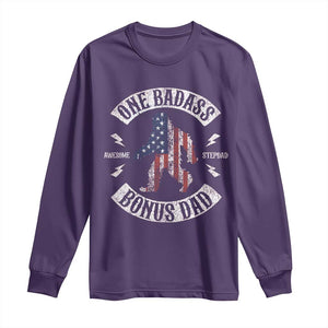 One Badass Bonus Dad Long Sleeve Shirt Vintage Bigfoot Stepdad Birthday Step Dad US Flag TS10 Purple Print Your Wear