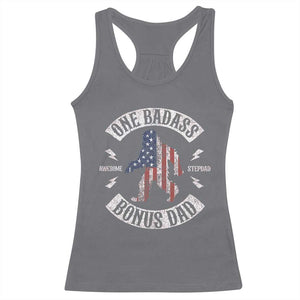 One Badass Bonus Dad Racerback Tank Top Vintage Bigfoot Stepdad Birthday Step Dad US Flag TS10 Charcoal Print Your Wear