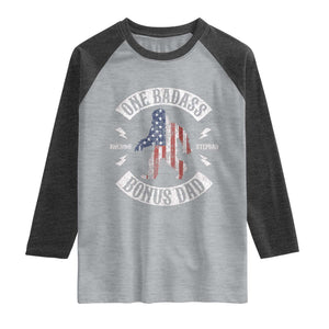 One Badass Bonus Dad Raglan Shirt Vintage Bigfoot Stepdad Birthday Step Dad US Flag TS10 Heather Gray Heather Charcoal Print Your Wear
