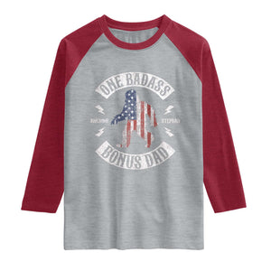 One Badass Bonus Dad Raglan Shirt Vintage Bigfoot Stepdad Birthday Step Dad US Flag TS10 Heather Gray Heather Red Print Your Wear