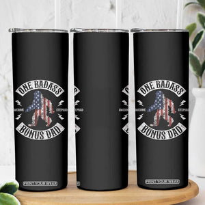 One Badass Bonus Dad Skinny Tumbler Vintage Bigfoot Stepdad Birthday Step Dad US Flag TS10 Print Your Wear