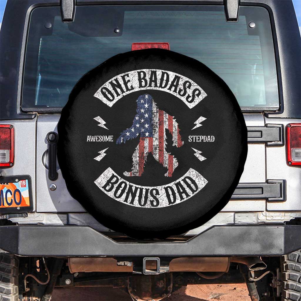 One Badass Bonus Dad Spare Tire Cover Vintage Bigfoot Stepdad Birthday Step Dad US Flag TS10 No hole Black Print Your Wear