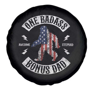 One Badass Bonus Dad Spare Tire Cover Vintage Bigfoot Stepdad Birthday Step Dad US Flag TS10 Print Your Wear