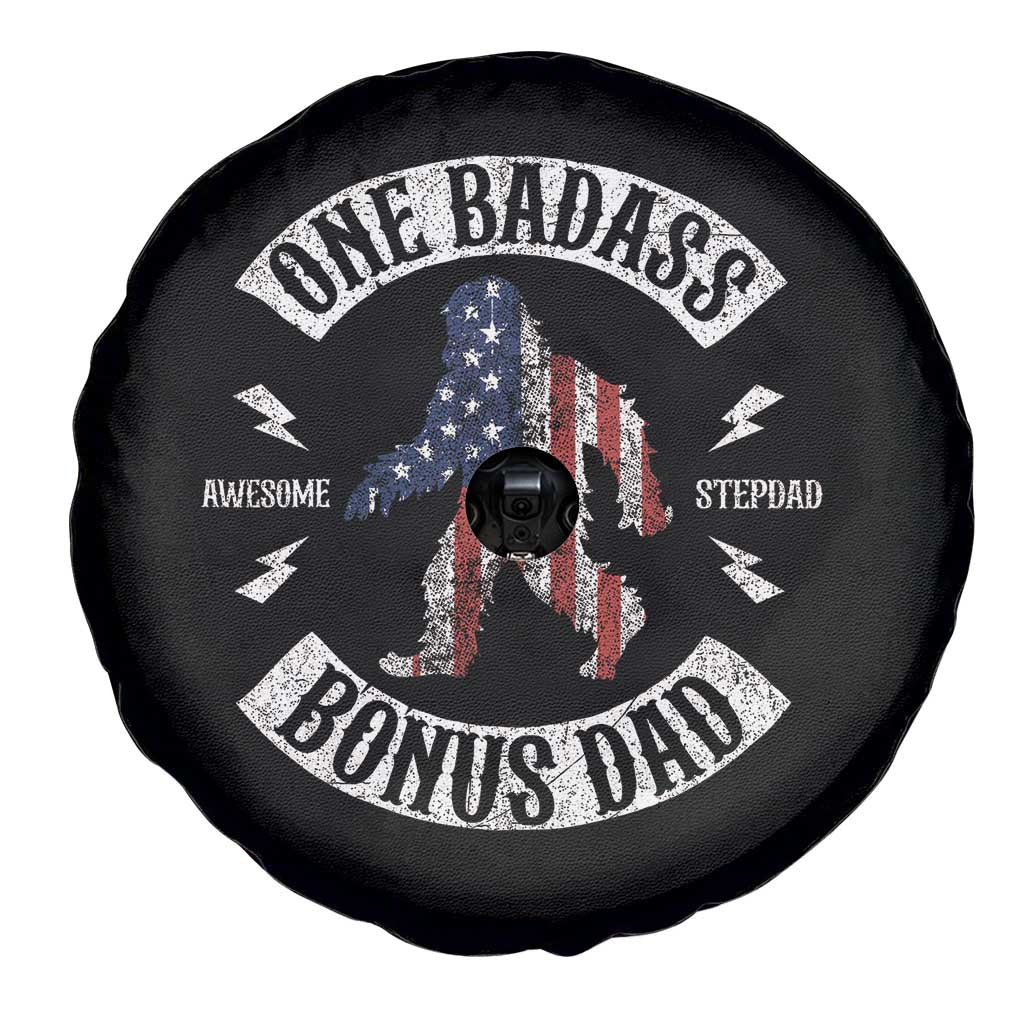 One Badass Bonus Dad Spare Tire Cover Vintage Bigfoot Stepdad Birthday Step Dad US Flag TS10 Print Your Wear