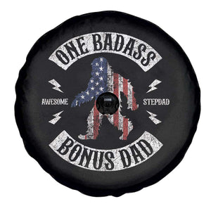 One Badass Bonus Dad Spare Tire Cover Vintage Bigfoot Stepdad Birthday Step Dad US Flag TS10 Print Your Wear