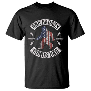 One Badass Bonus Dad T Shirt Vintage Bigfoot Stepdad Birthday Step Dad US Flag TS10 Black Print Your Wear