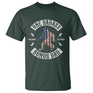 One Badass Bonus Dad T Shirt Vintage Bigfoot Stepdad Birthday Step Dad US Flag TS10 Dark Forest Green Print Your Wear