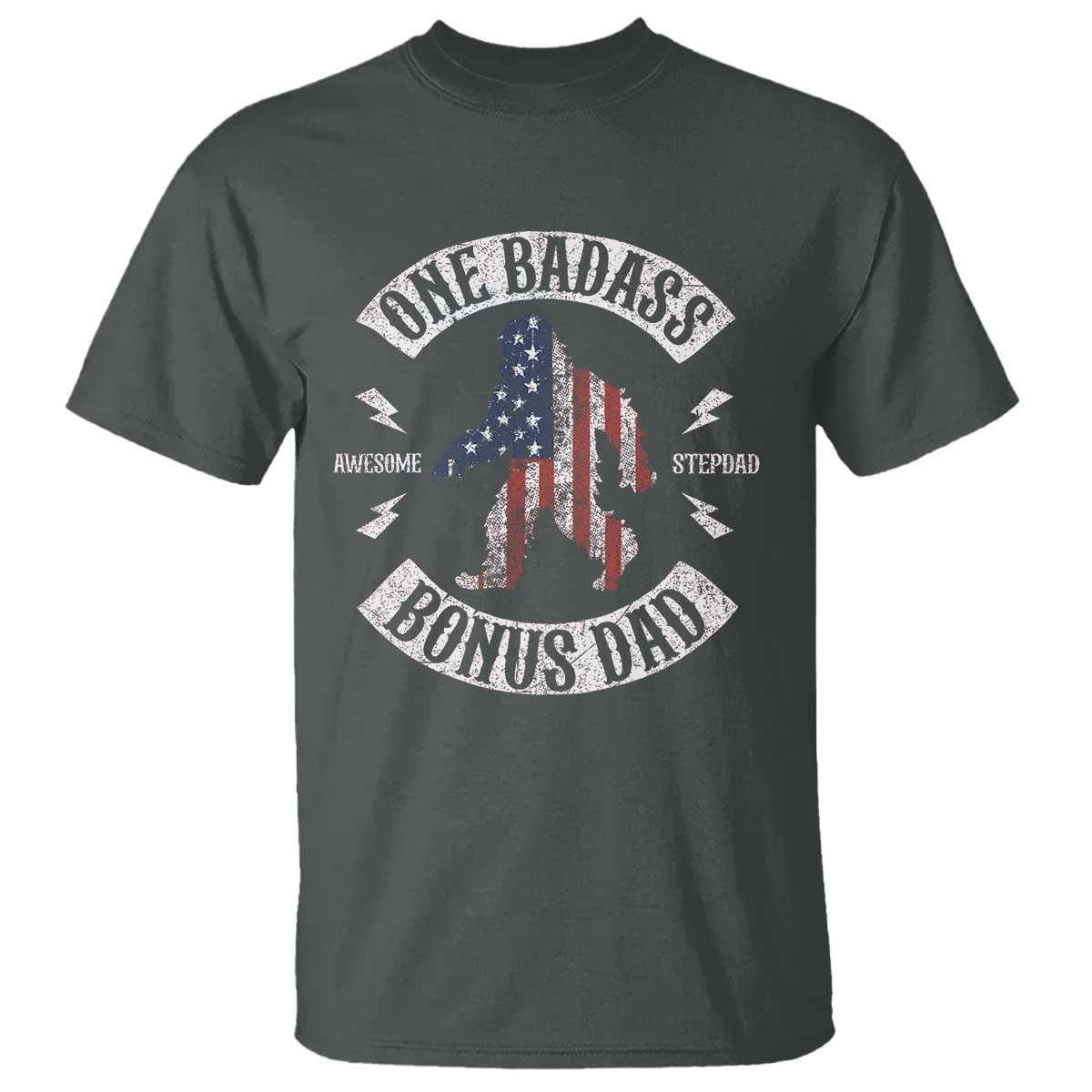 One Badass Bonus Dad T Shirt Vintage Bigfoot Stepdad Birthday Step Dad US Flag TS10 Dark Heather Print Your Wear