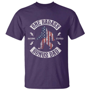 One Badass Bonus Dad T Shirt Vintage Bigfoot Stepdad Birthday Step Dad US Flag TS10 Purple Print Your Wear