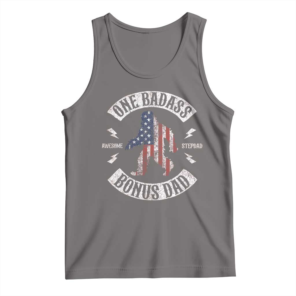 One Badass Bonus Dad Tank Top Vintage Bigfoot Stepdad Birthday Step Dad US Flag TS10 Deep Heather Print Your Wear