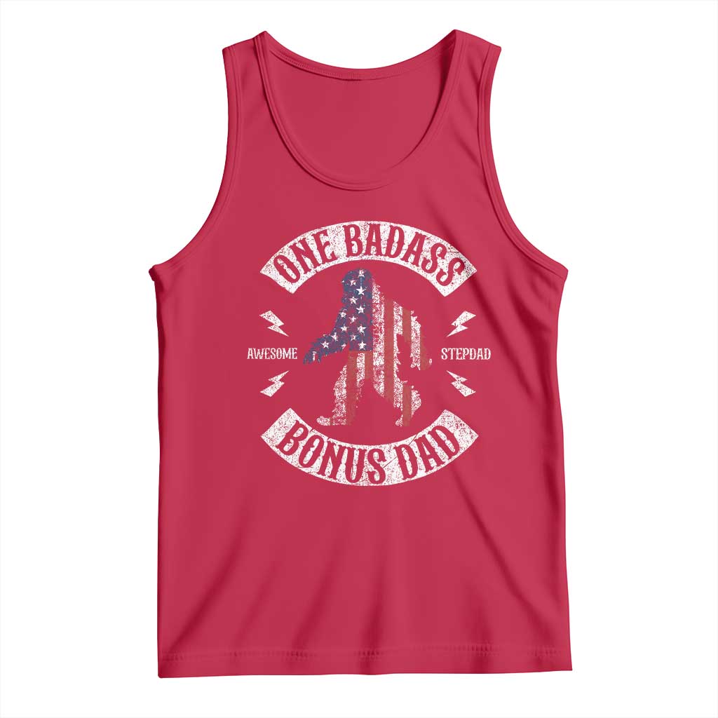One Badass Bonus Dad Tank Top Vintage Bigfoot Stepdad Birthday Step Dad US Flag TS10 Red Print Your Wear