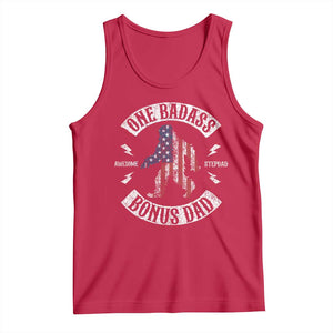 One Badass Bonus Dad Tank Top Vintage Bigfoot Stepdad Birthday Step Dad US Flag TS10 Red Print Your Wear