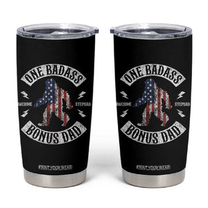 One Badass Bonus Dad Tumbler Cup Vintage Bigfoot Stepdad Birthday Step Dad US Flag TS10 Black Print Your Wear