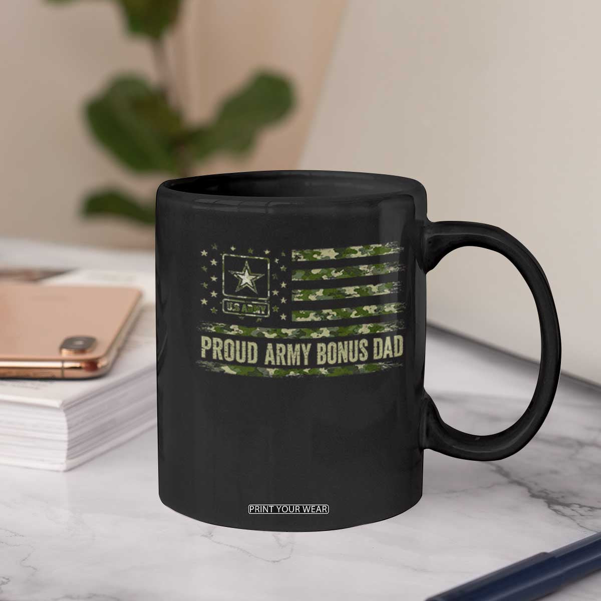 Proud Army Bonus Dad Coffee Mug Vintage Stepdad Birthday Step Dad Camo US Flag TS10 Print Your Wear