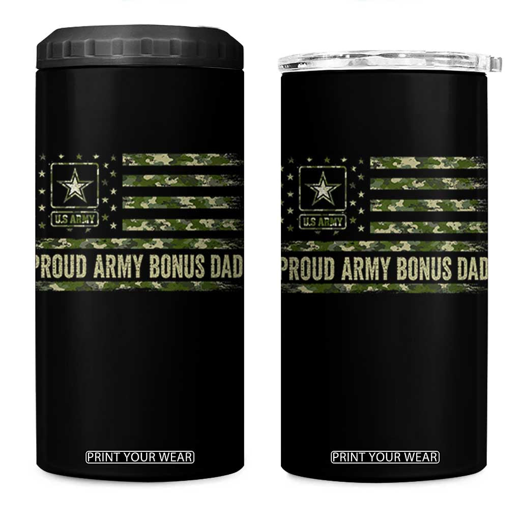 Proud Army Bonus Dad 4 in 1 Can Cooler Tumbler Vintage Stepdad Birthday Step Dad Camo US Flag TS10 One Size: 16 oz Black Print Your Wear