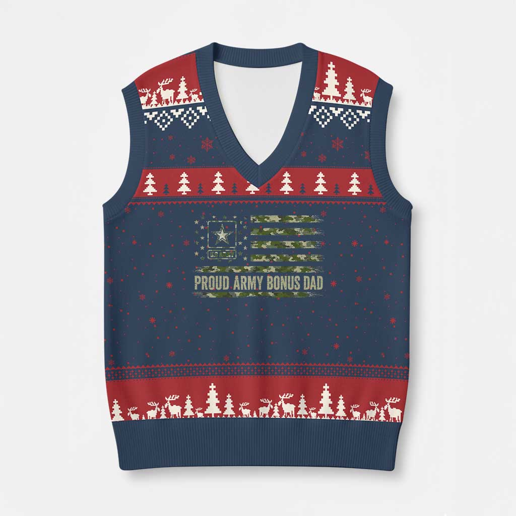 Proud Army Bonus Dad V-Neck Knit Sweater Vest Vintage Stepdad Birthday Step Dad Camo US Flag TS10 Navy Red Print Your Wear