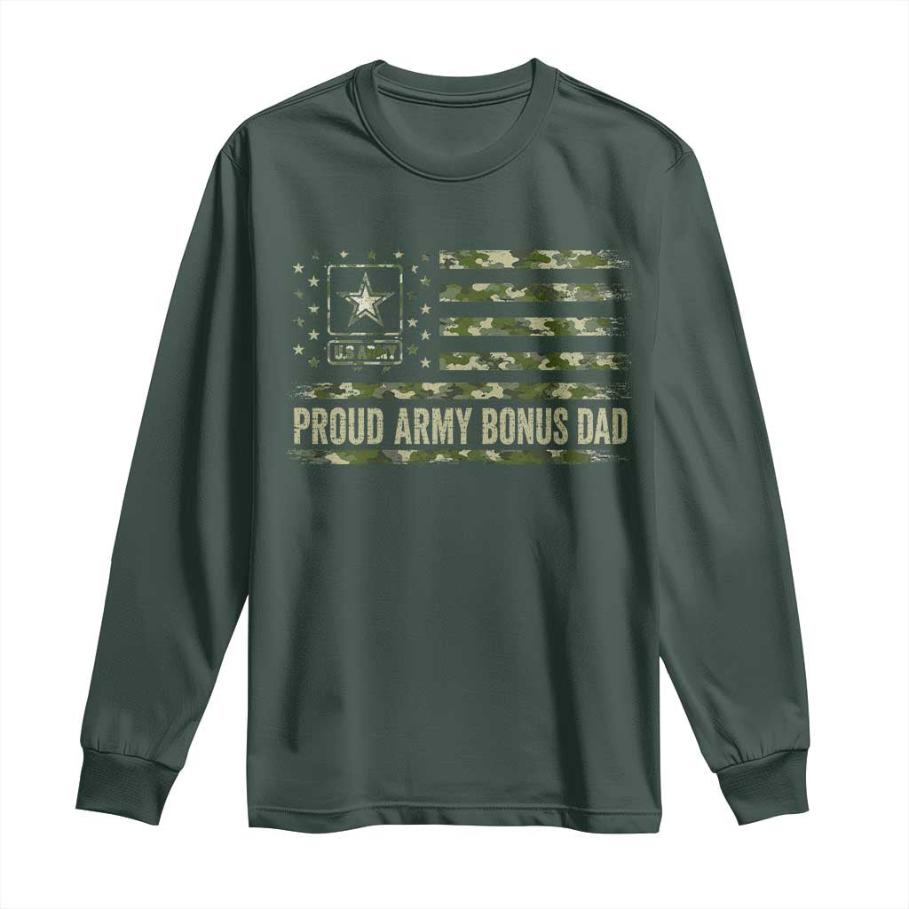 Proud Army Bonus Dad Long Sleeve Shirt Vintage Stepdad Birthday Step Dad Camo US Flag TS10 Dark Forest Green Print Your Wear