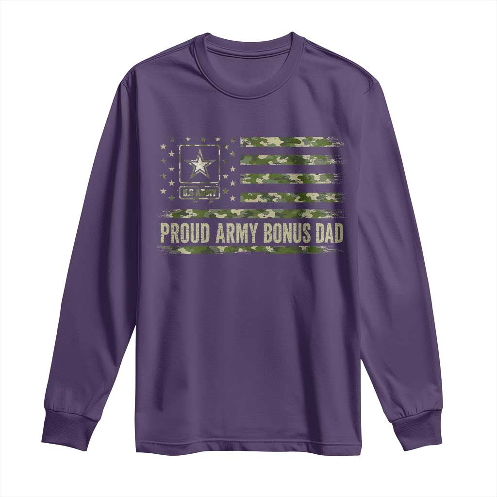 Proud Army Bonus Dad Long Sleeve Shirt Vintage Stepdad Birthday Step Dad Camo US Flag TS10 Purple Print Your Wear
