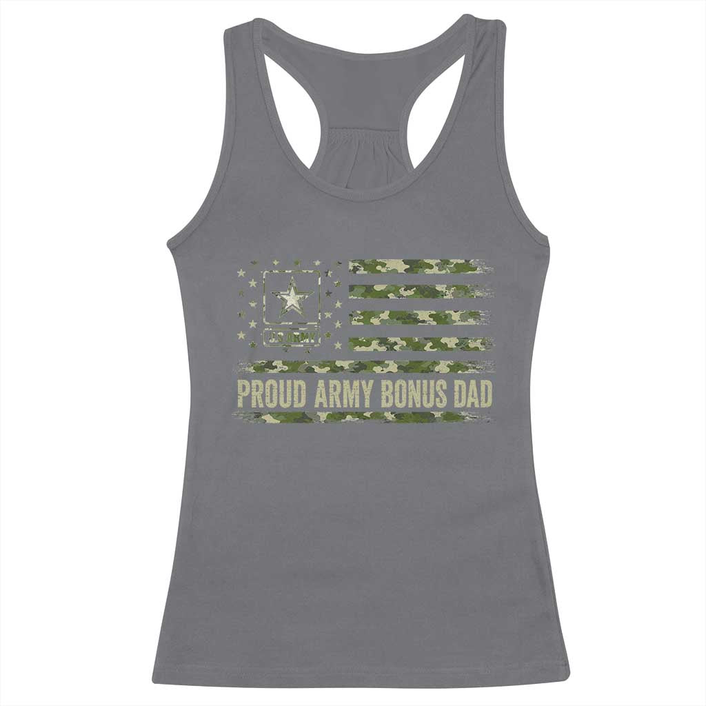 Proud Army Bonus Dad Racerback Tank Top Vintage Stepdad Birthday Step Dad Camo US Flag TS10 Charcoal Print Your Wear