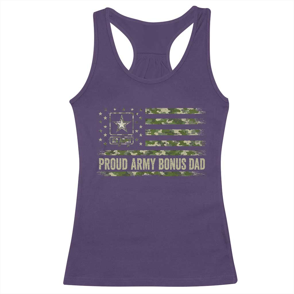 Proud Army Bonus Dad Racerback Tank Top Vintage Stepdad Birthday Step Dad Camo US Flag TS10 Purple Print Your Wear