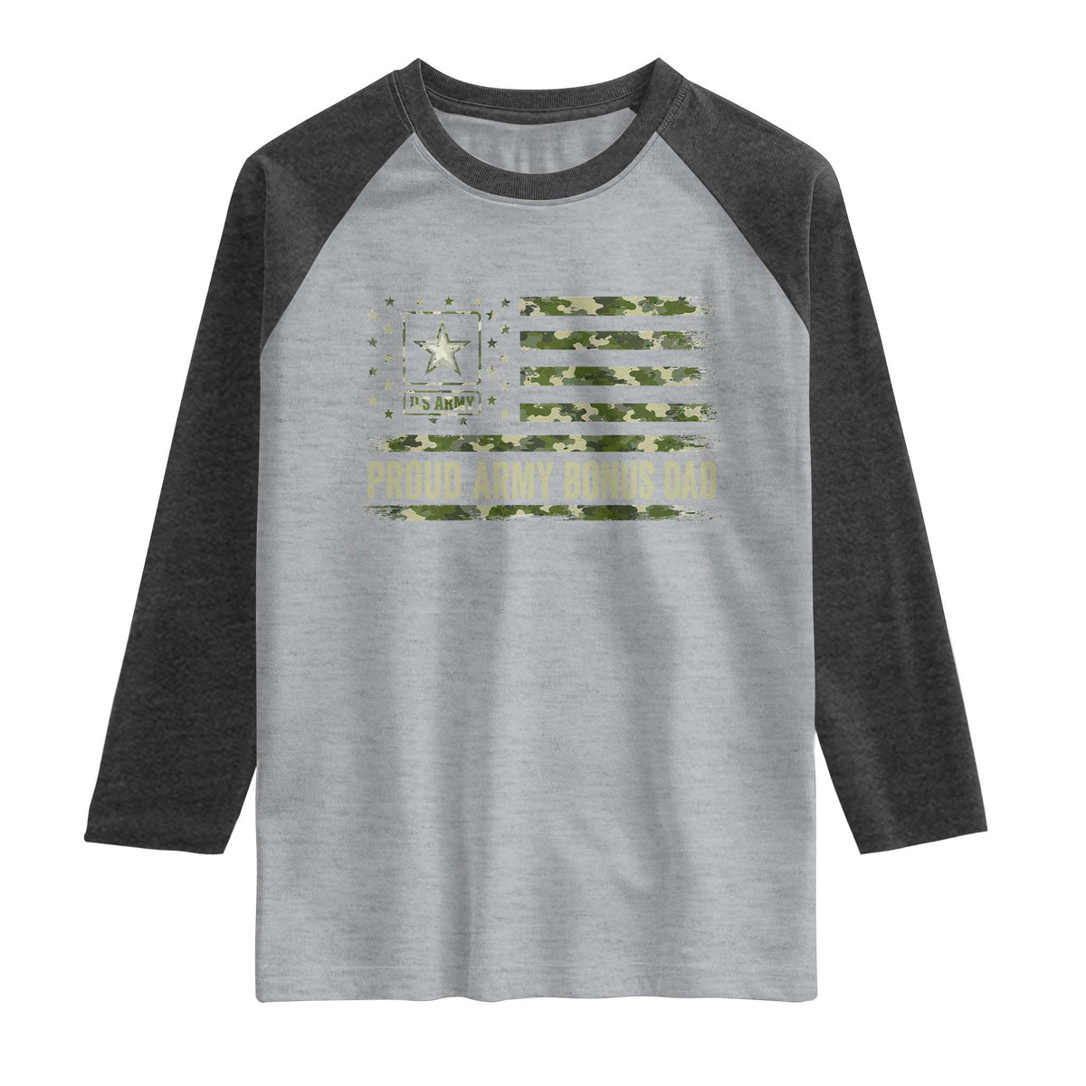 Proud Army Bonus Dad Raglan Shirt Vintage Stepdad Birthday Step Dad Camo US Flag TS10 Heather Gray Heather Charcoal Print Your Wear