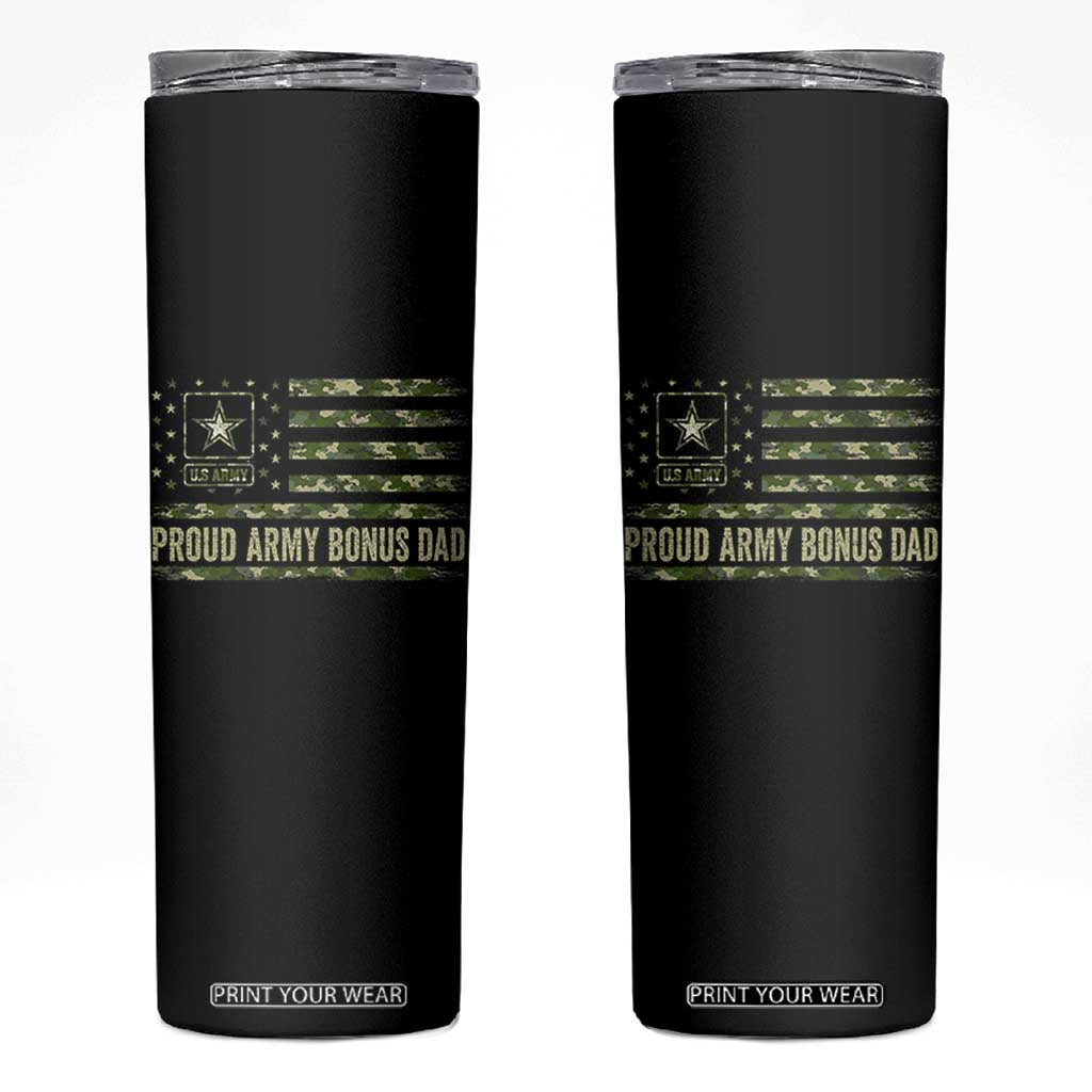 Proud Army Bonus Dad Skinny Tumbler Vintage Stepdad Birthday Step Dad Camo US Flag TS10 Black Print Your Wear
