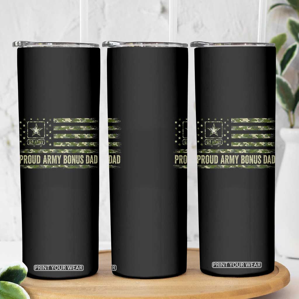 Proud Army Bonus Dad Skinny Tumbler Vintage Stepdad Birthday Step Dad Camo US Flag TS10 Print Your Wear