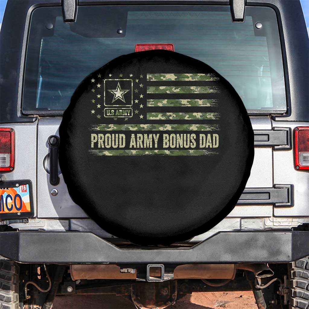 Proud Army Bonus Dad Spare Tire Cover Vintage Stepdad Birthday Step Dad Camo US Flag TS10 No hole Black Print Your Wear