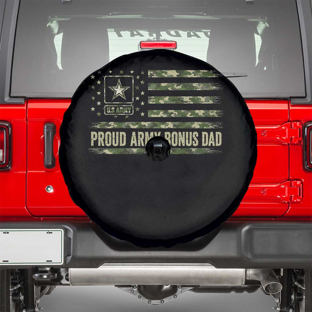 Proud Army Bonus Dad Spare Tire Cover Vintage Stepdad Birthday Step Dad Camo US Flag TS10 Black Print Your Wear