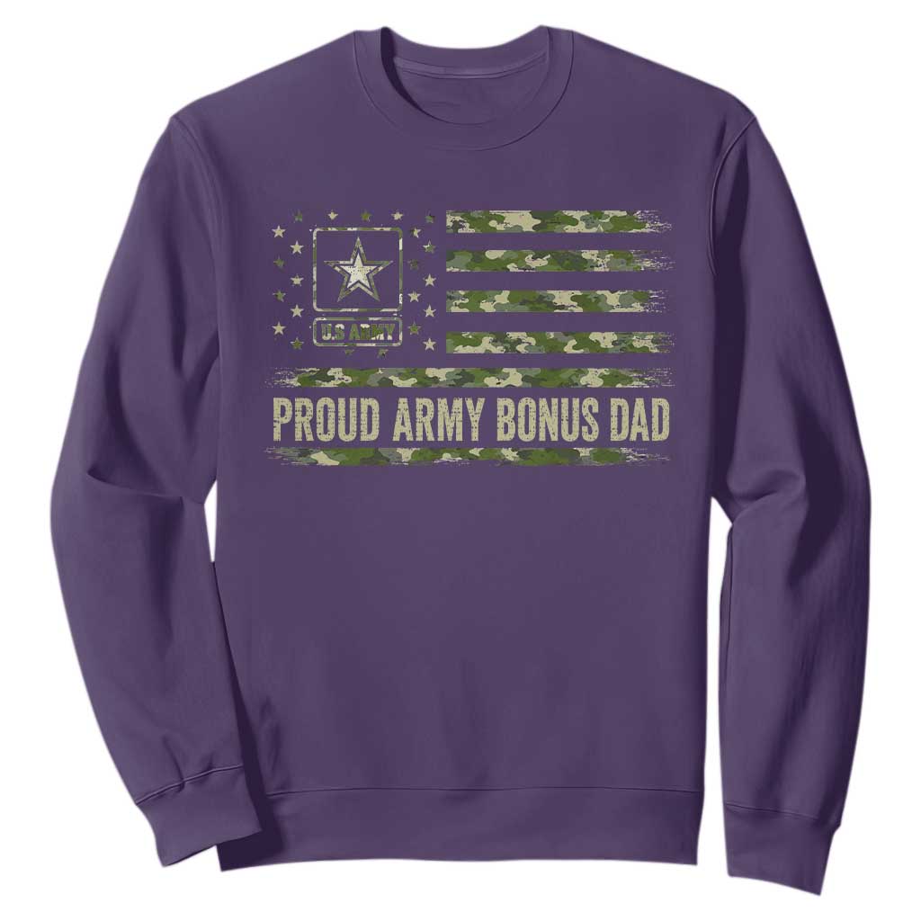 Proud Army Bonus Dad Sweatshirt Vintage Stepdad Birthday Step Dad Camo US Flag TS10 Purple Print Your Wear