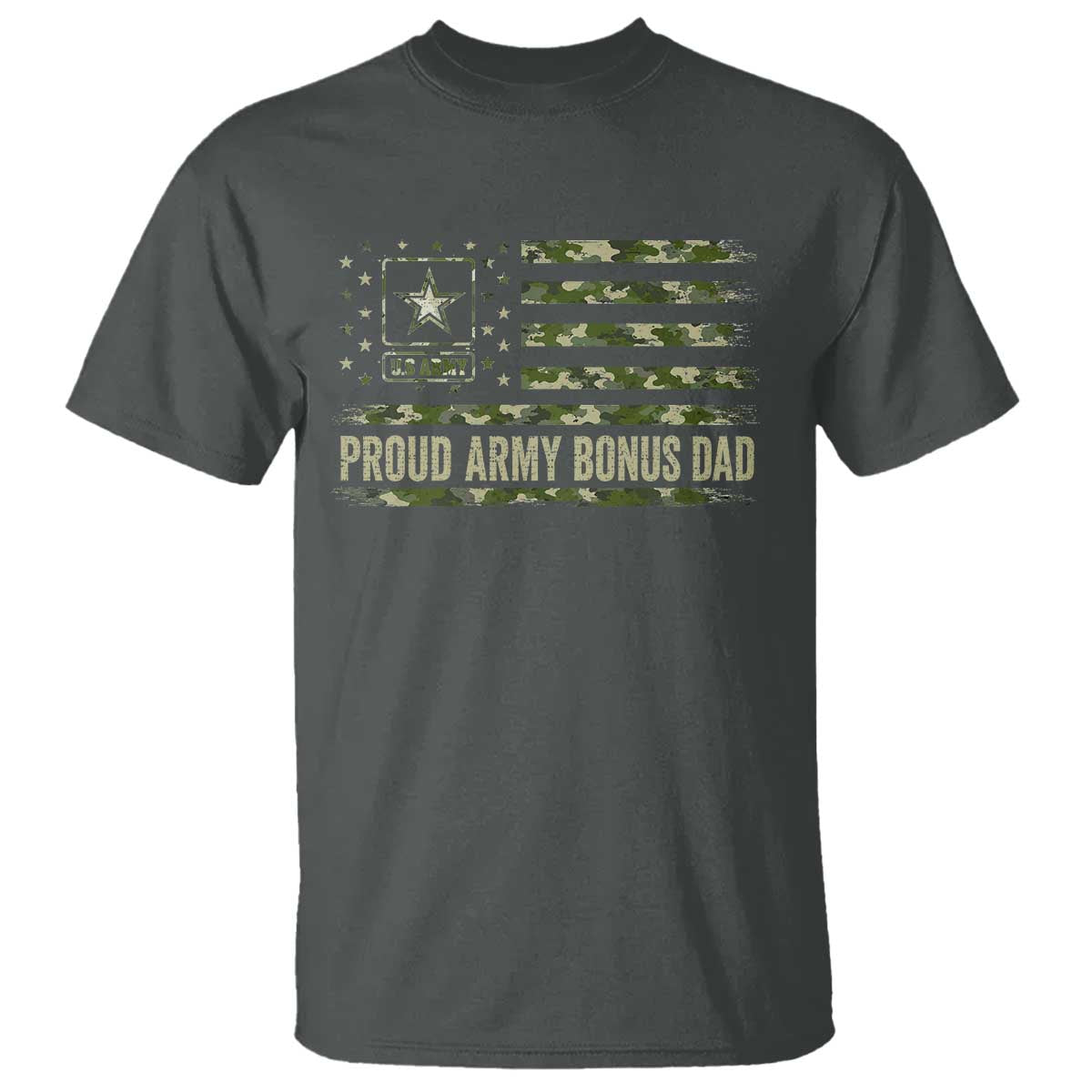 Proud Army Bonus Dad T Shirt Vintage Stepdad Birthday Step Dad Camo US Flag TS10 Dark Heather Print Your Wear