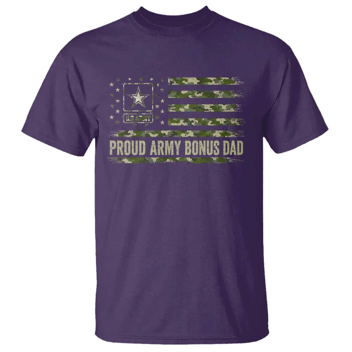 Proud Army Bonus Dad T Shirt Vintage Stepdad Birthday Step Dad Camo US Flag TS10 Purple Print Your Wear
