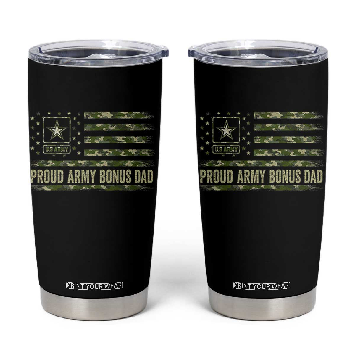 Proud Army Bonus Dad Tumbler Cup Vintage Stepdad Birthday Step Dad Camo US Flag TS10 Black Print Your Wear