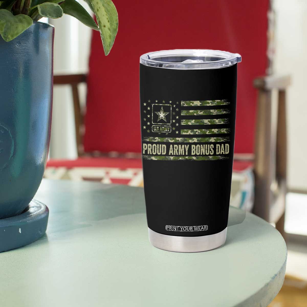 Proud Army Bonus Dad Tumbler Cup Vintage Stepdad Birthday Step Dad Camo US Flag TS10 Print Your Wear