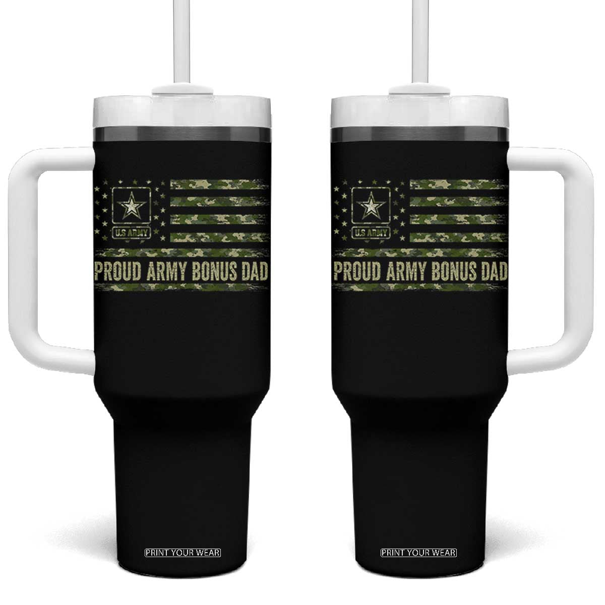 Proud Army Bonus Dad Tumbler With Handle Vintage Stepdad Birthday Step Dad Camo US Flag TS10 One Size: 40 oz Black Print Your Wear