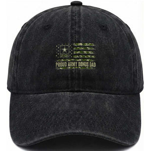 Proud Army Bonus Dad Washed Cotton Baseball Cap Vintage Stepdad Birthday Step Dad Camo US Flag TS10 Print Your Wear