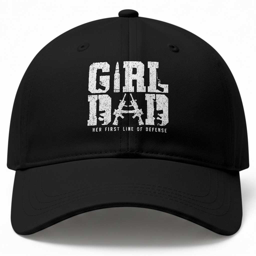 Girl Dad Baseball Cap Vintage Her First Line Of Defense Gun Lovers Fathers Day