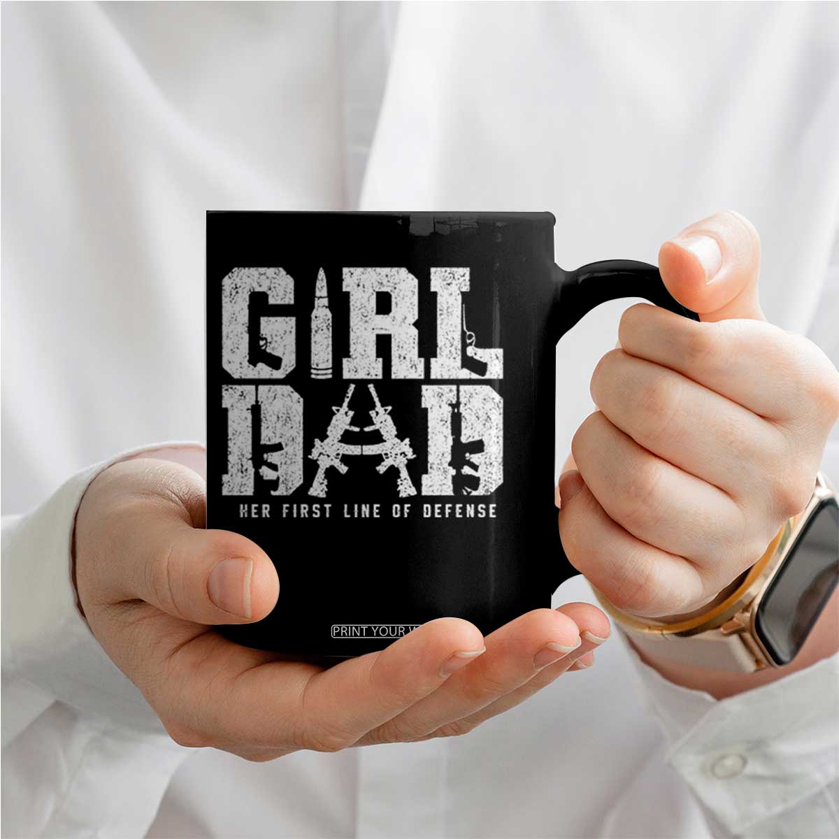 Girl Dad Coffee Mug Vintage Her First Line Of Defense Gun Lovers Fathers Day