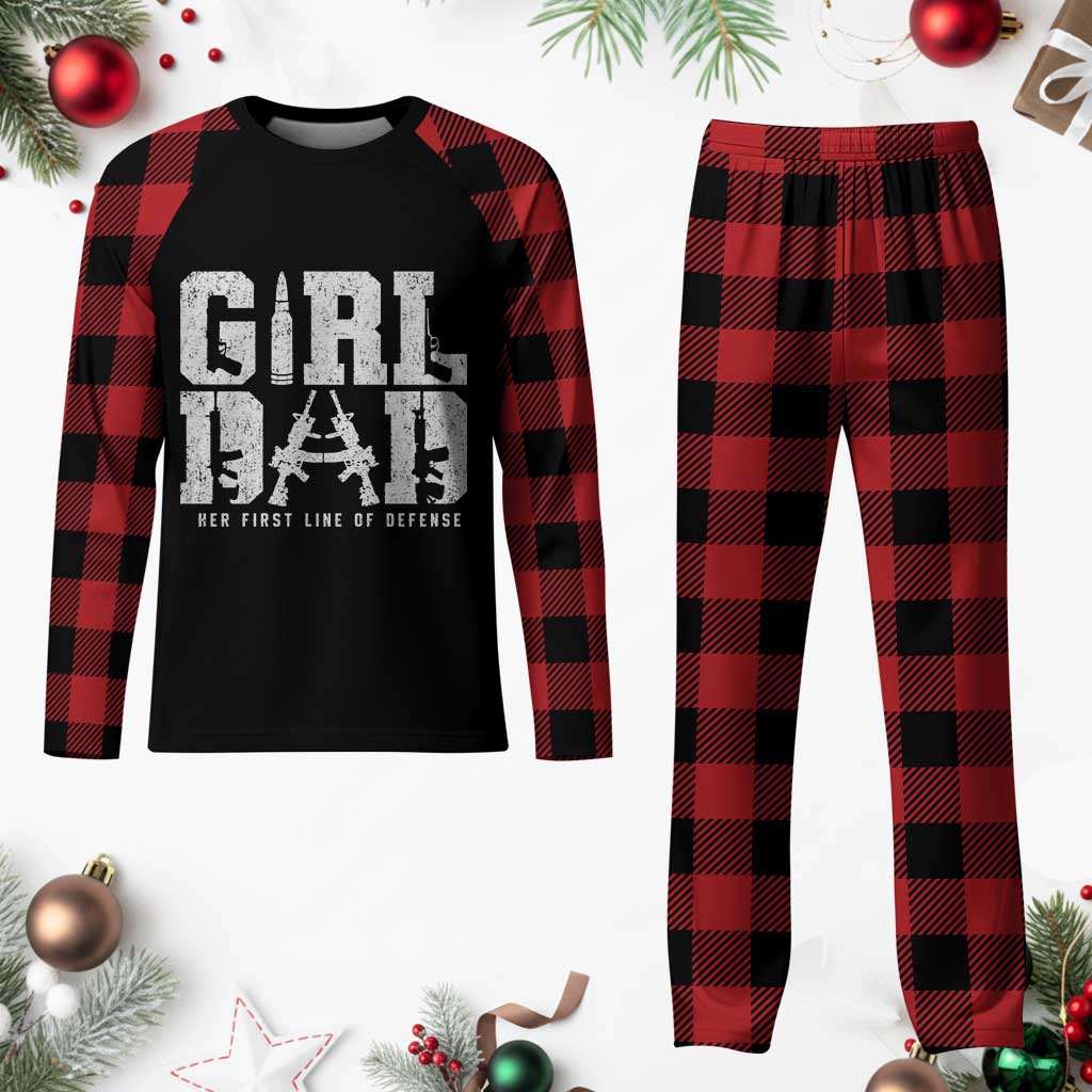 Girl Dad Plaid Pajama Set Vintage Her First Line Of Defense Gun Lovers Fathers Day TS10 Buffalo Plaid Print Your Wear