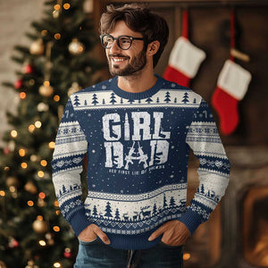 Girl Dad Ugly Christmas Sweater Vintage Her First Line Of Defense Gun Lovers Fathers Day