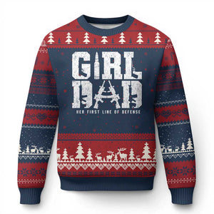 Girl Dad Ugly Christmas Sweater Vintage Her First Line Of Defense Gun Lovers Fathers Day