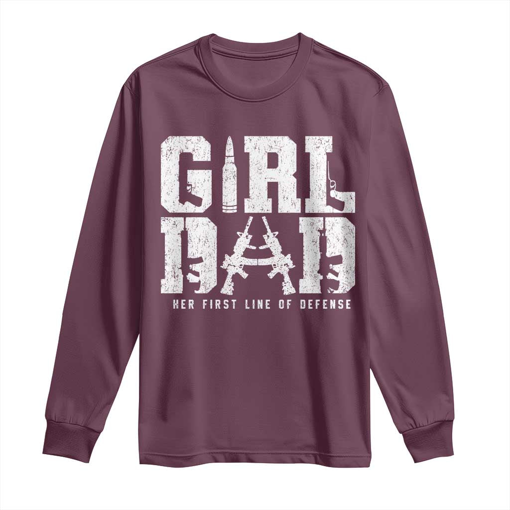 Girl Dad Long Sleeve Shirt Vintage Her First Line Of Defense Gun Lovers Fathers Day