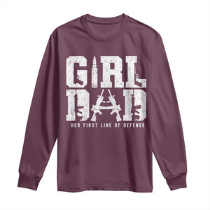 Girl Dad Long Sleeve Shirt Vintage Her First Line Of Defense Gun Lovers Fathers Day