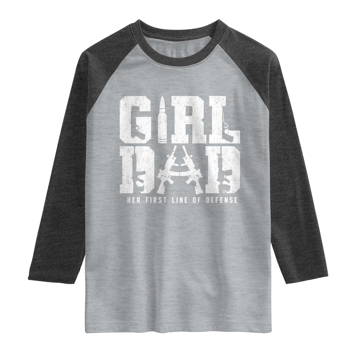 Girl Dad Raglan Shirt Vintage Her First Line Of Defense Gun Lovers Fathers Day