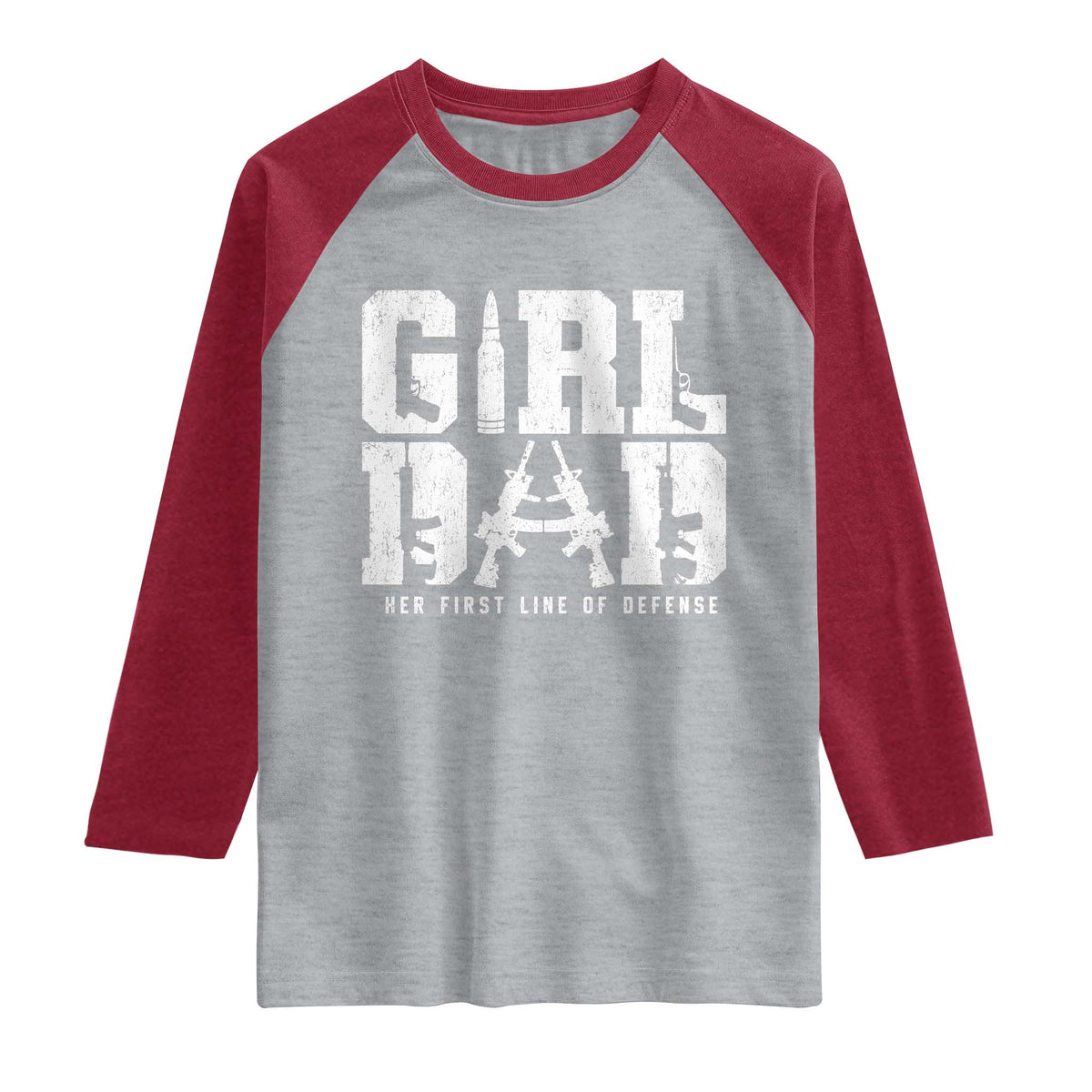 Girl Dad Raglan Shirt Vintage Her First Line Of Defense Gun Lovers Fathers Day