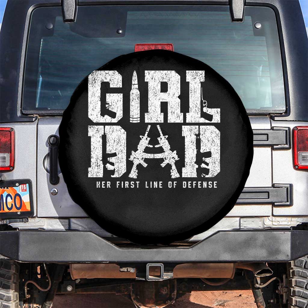 Girl Dad Spare Tire Cover Vintage Her First Line Of Defense Gun Lovers Fathers Day