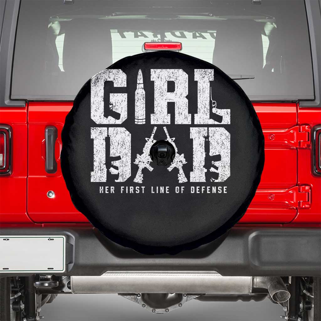 Girl Dad Spare Tire Cover Vintage Her First Line Of Defense Gun Lovers Fathers Day