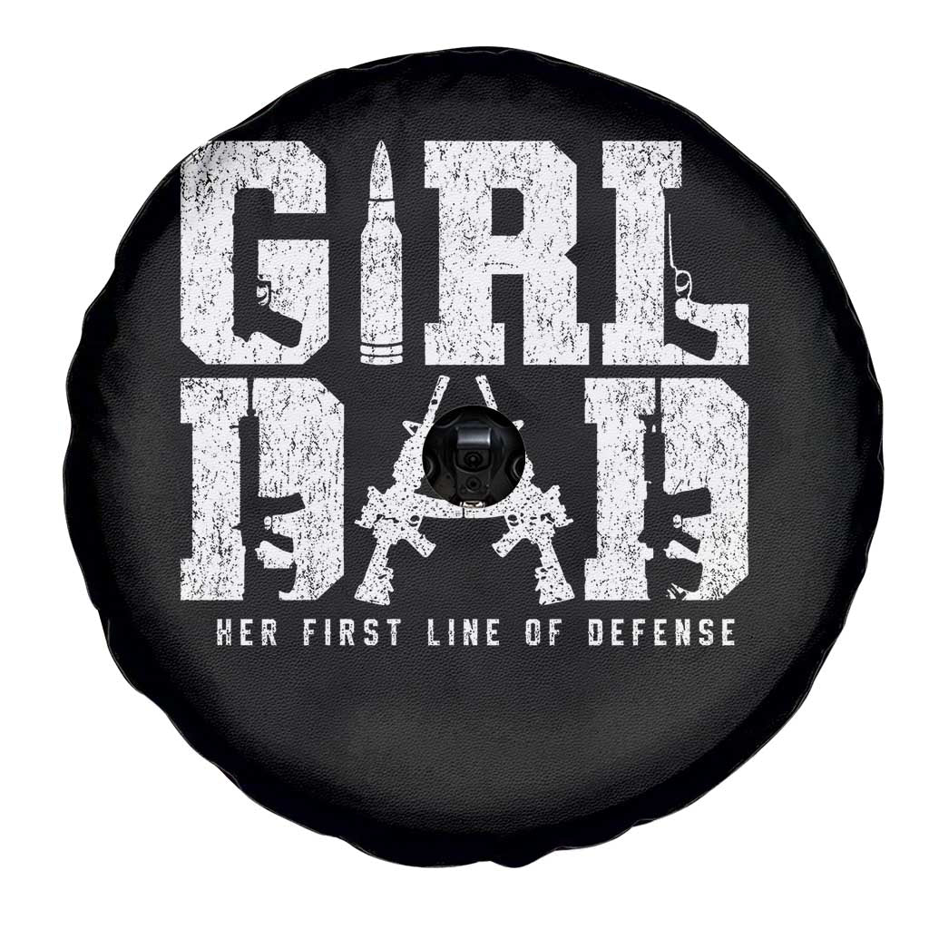 Girl Dad Spare Tire Cover Vintage Her First Line Of Defense Gun Lovers Fathers Day