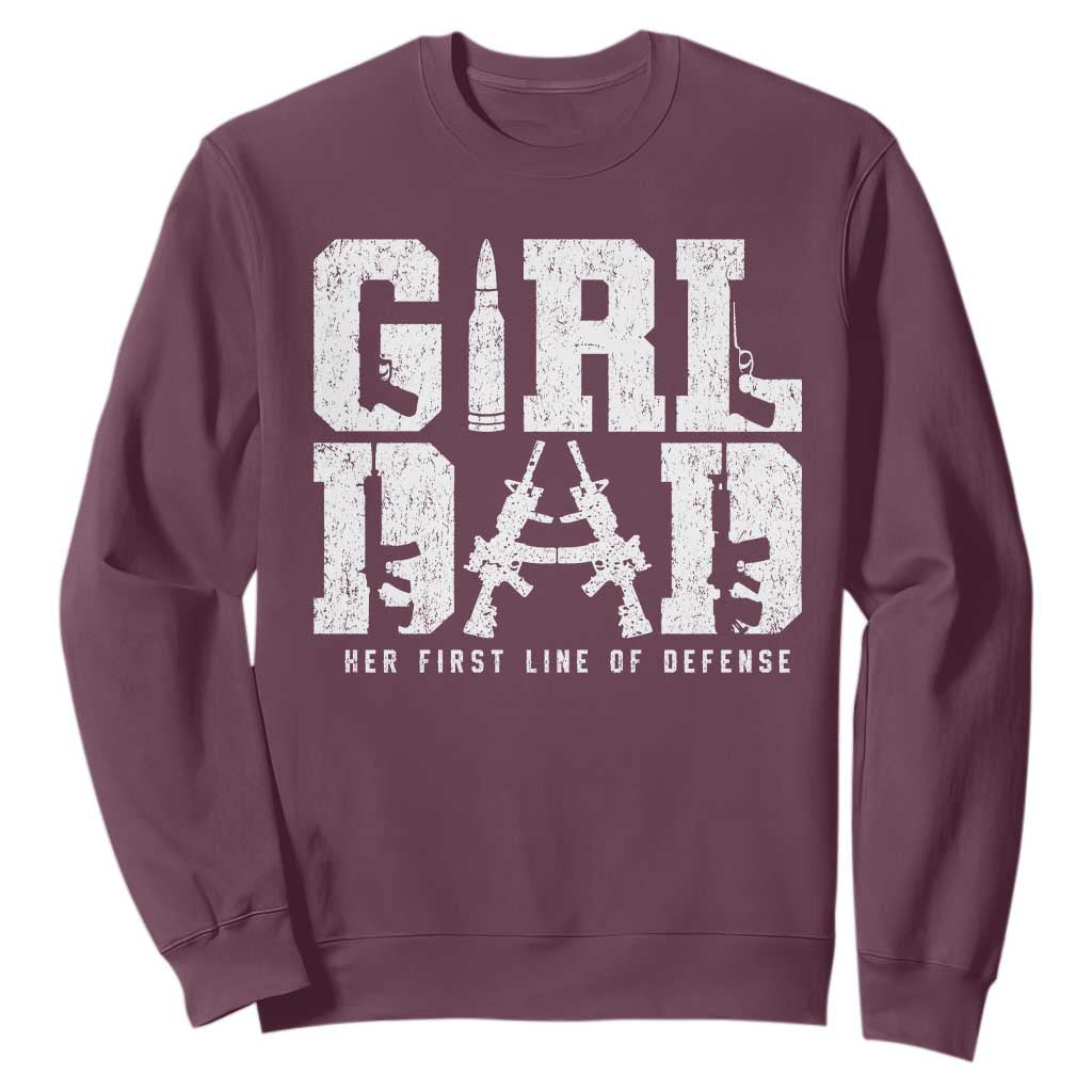 Girl Dad Sweatshirt Vintage Her First Line Of Defense Gun Lovers Fathers Day