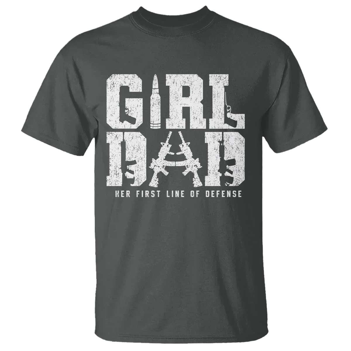Girl Dad T Shirt Vintage Her First Line Of Defense Gun Lovers Fathers Day